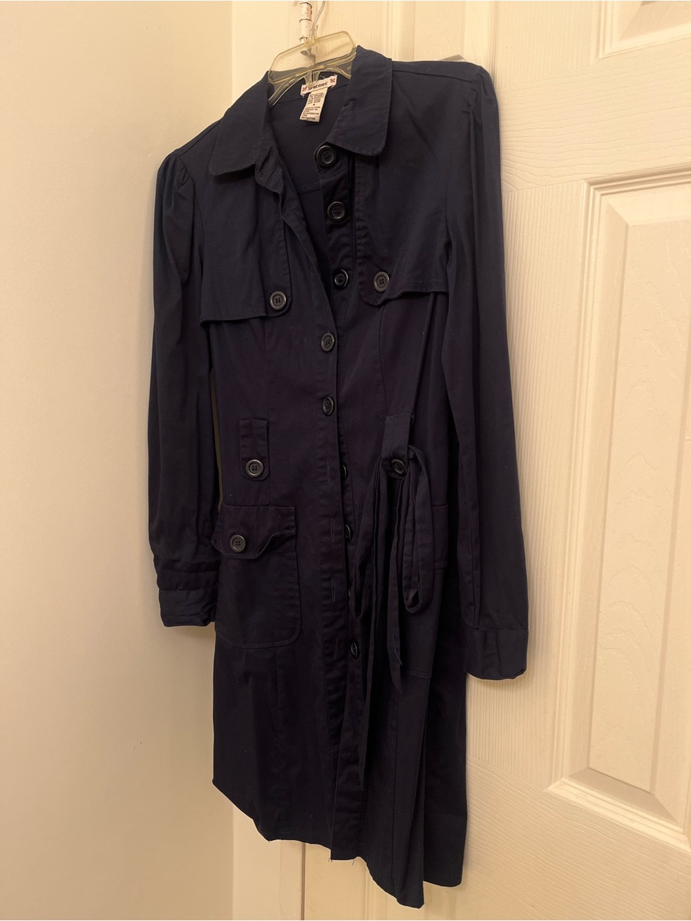 Forever 21 Navy Button-Front Trench Coat with Waist Tie